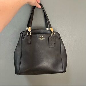 Coach Black Pebble Leather Handbag Gold Vintage Classic Double Top Handle